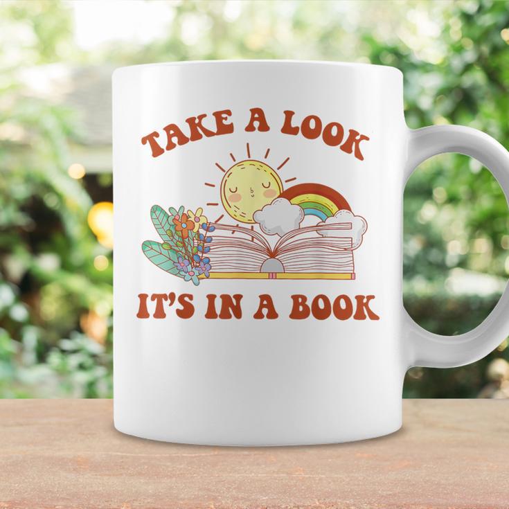 Retro Take A Look It's In A Book Rainbow Book Lover Teacher Coffee Mug Gifts ideas