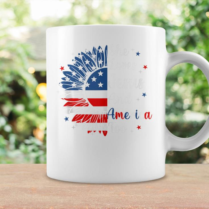 She Loves Jesus And America Too Sunflower Usa Flag Coffee Mug Gifts ideas