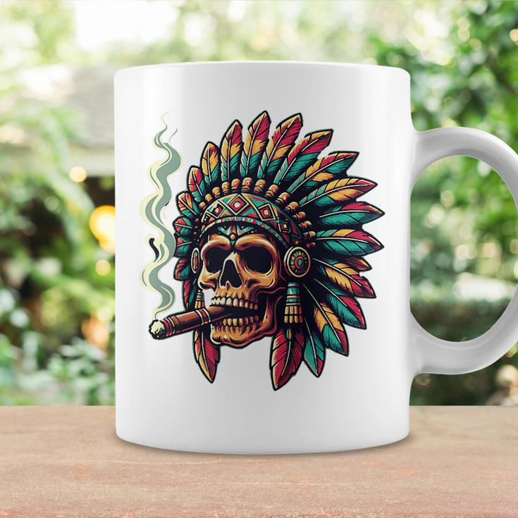 Smoking Cigar Indian Skull Colorful Headdress Lounge Gear Coffee Mug Gifts ideas