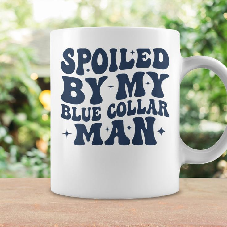 Spoiled By My Blue Collar Man Groovy Wife On Back Coffee Mug Gifts ideas