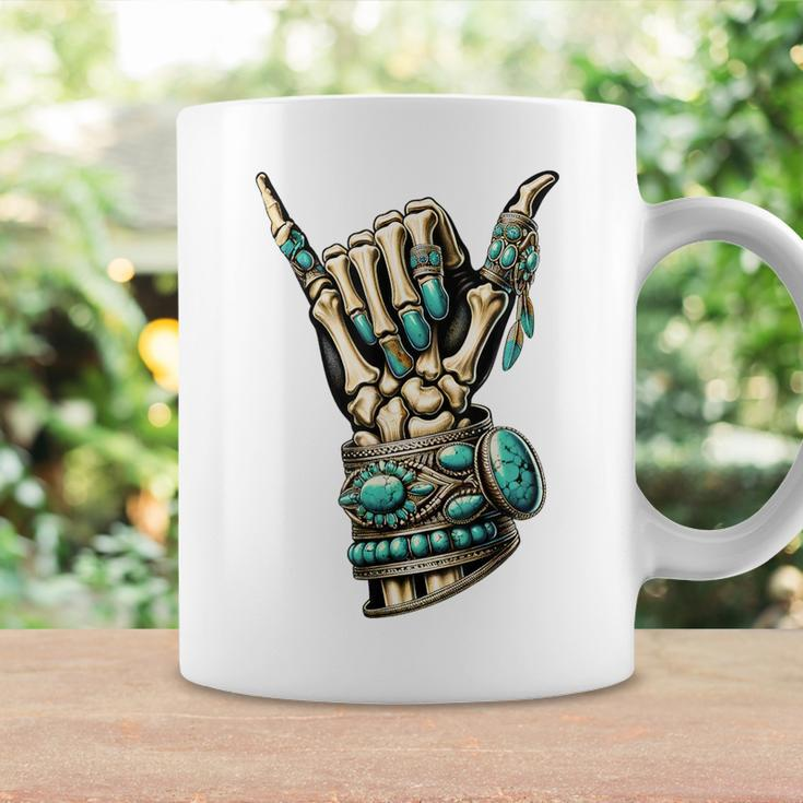 Western Skeleton Jewelry Western Turquoise Skeleton Hand Coffee Mug Gifts ideas