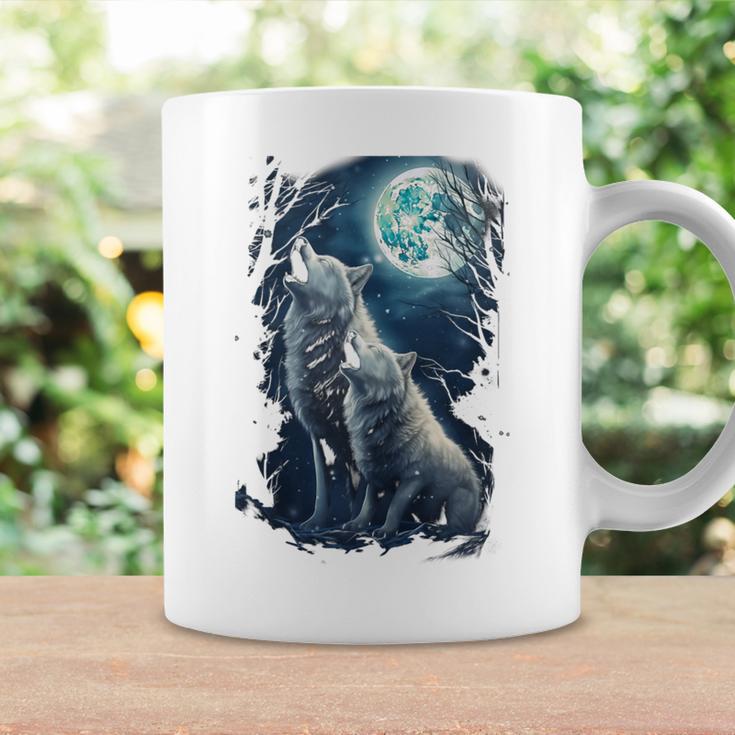 White Wolves Howling At Moon Vintage Wolf Lover Coffee Mug Gifts ideas