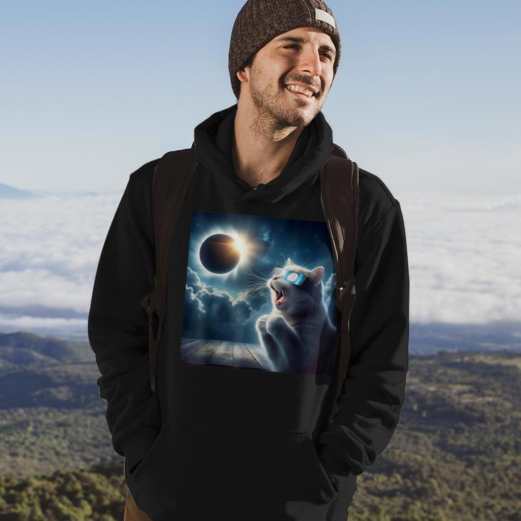 2024 Total Solar Eclipse Cat Wearing Glasses Totality Cat Hoodie Lifestyle