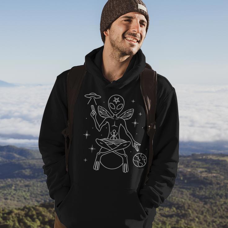 Alien Outer Space Man Satanic Baphomet With Pentagram & Ufo Hoodie Lifestyle