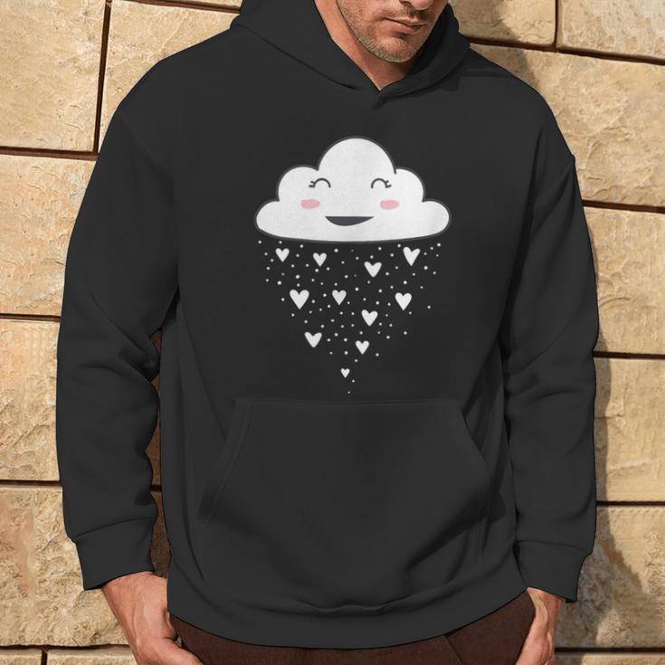 Awesome White Cloud Rain Raindrop Hearts Print Hoodie Lifestyle