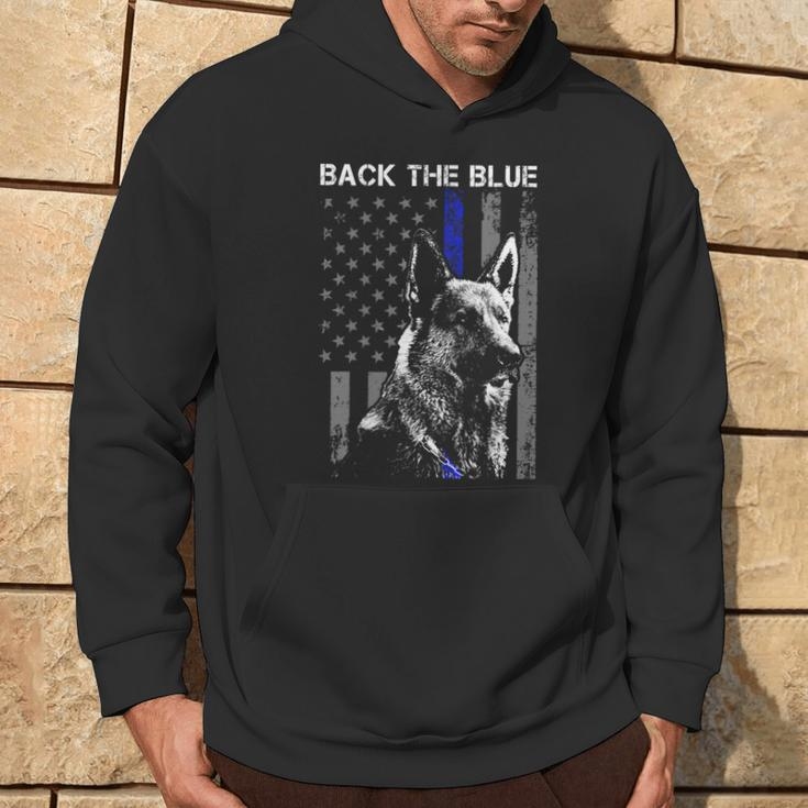 Back The Blue Thin Blue Line Flag K-9 German Shepherd Police Hoodie Lifestyle