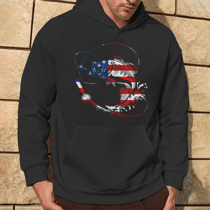Bass Fishing Fish American Flag Patriotic Fourth Of July Hoodie Lifestyle