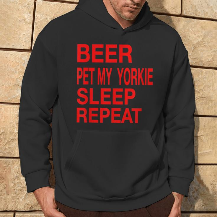 Beer Pet Yorkie Sleep Repeat Red LDogLove Hoodie Lifestyle