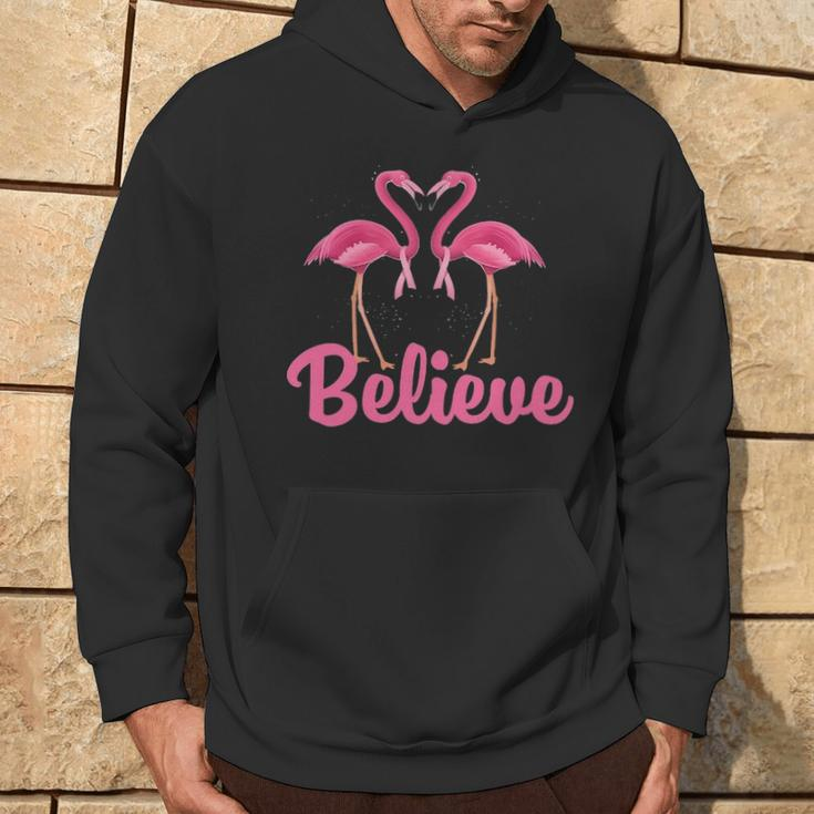 Believe Breast Cancer Flamingo Awareness Pink Ribbon Hoodie Lifestyle