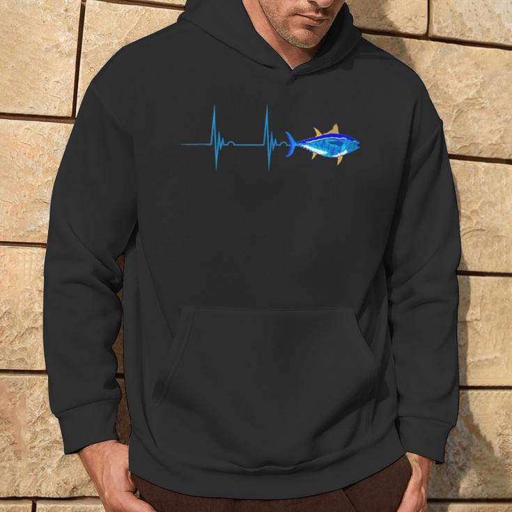 Bluefin Tuna Heartbeat Ekg Pulseline Fish Deep Sea Fishing Hoodie