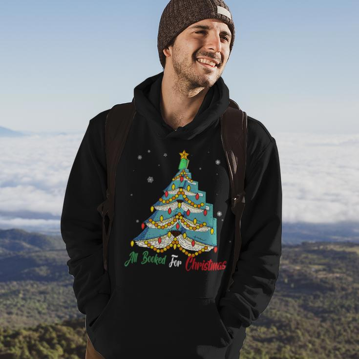 All Booked For Christmas Vintage Librarian Xmas Tree Light Hoodie Lifestyle