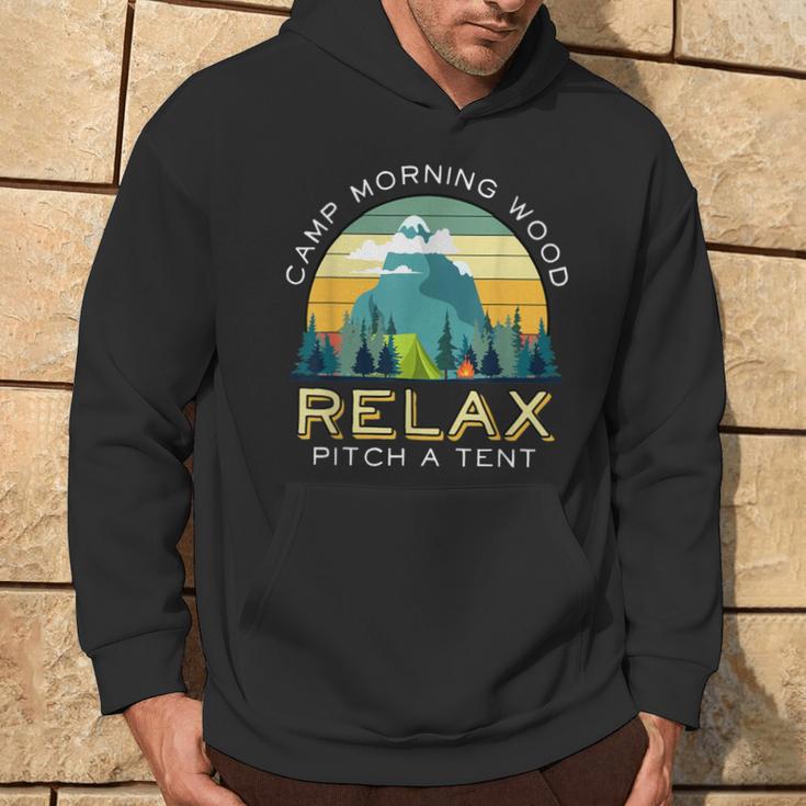 Camp Morning Wood Quote Camper Backpacker Hoodie Lifestyle