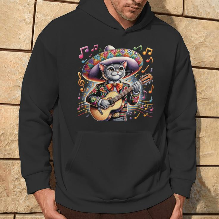 Cat Playing Guitar Mexican Hat Cinco De Mayo Music Hoodie Lifestyle