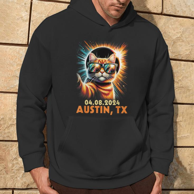 Cat Taking A Selfie Total Solar Eclipse 2024 Austin Texas Hoodie Lifestyle