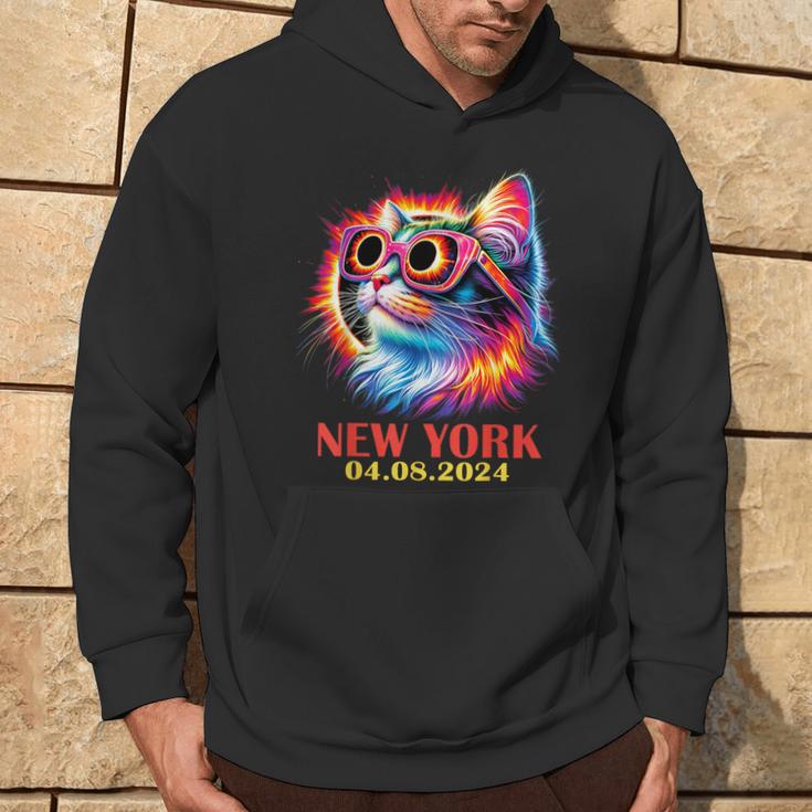 Cat Total Solar Eclipse 2024 New York With Eclipse Glasses Hoodie Lifestyle