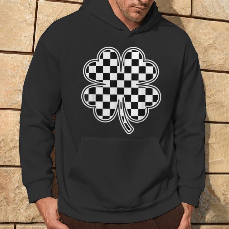 Checkered Four Leaf Clover Race Car Gamer St Patrick's Day Hoodie Lifestyle