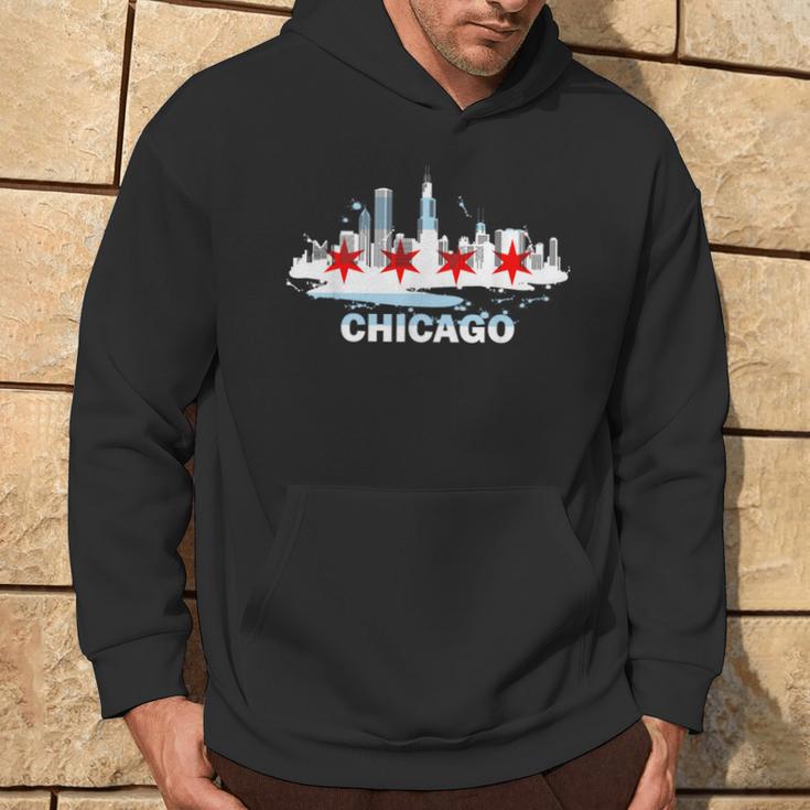 Chicago City Flag Downtown Skyline Chicago Skyline Hoodie Lifestyle