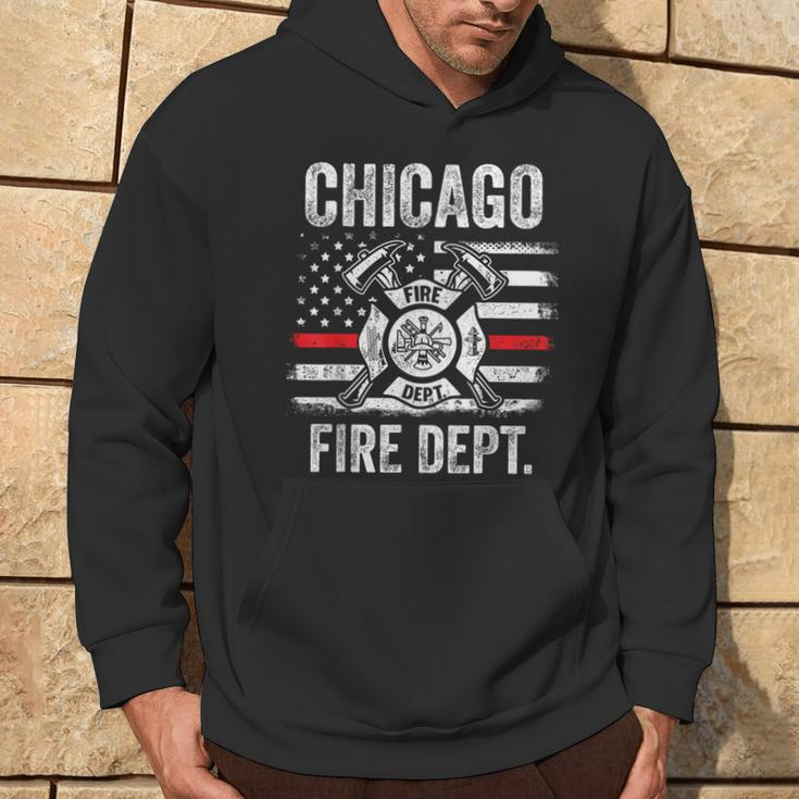 Chicago Illinois Fire Department Thin Red Line Fireman Hoodie Lifestyle