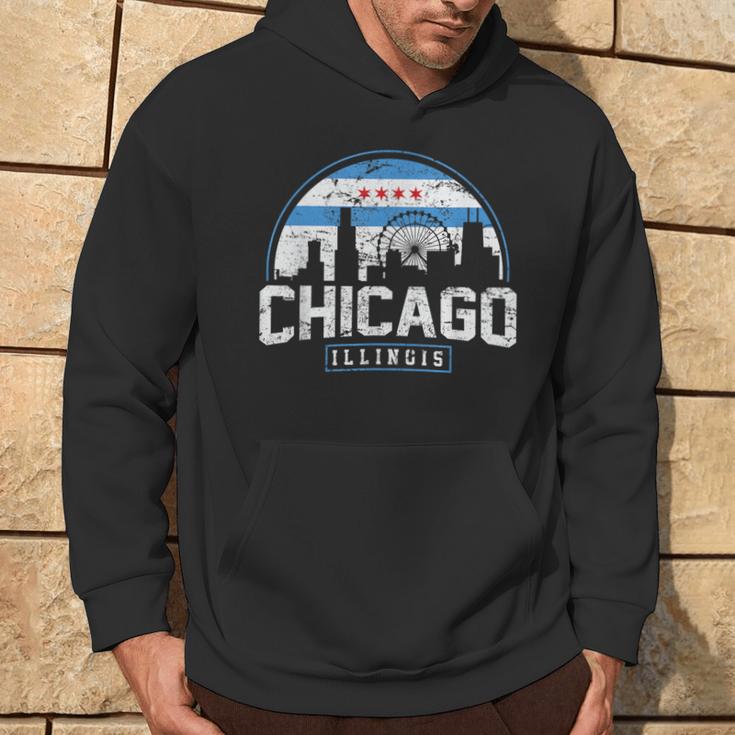 Chicago Illinois Flag Vintage Skyline Women Hoodie Lifestyle