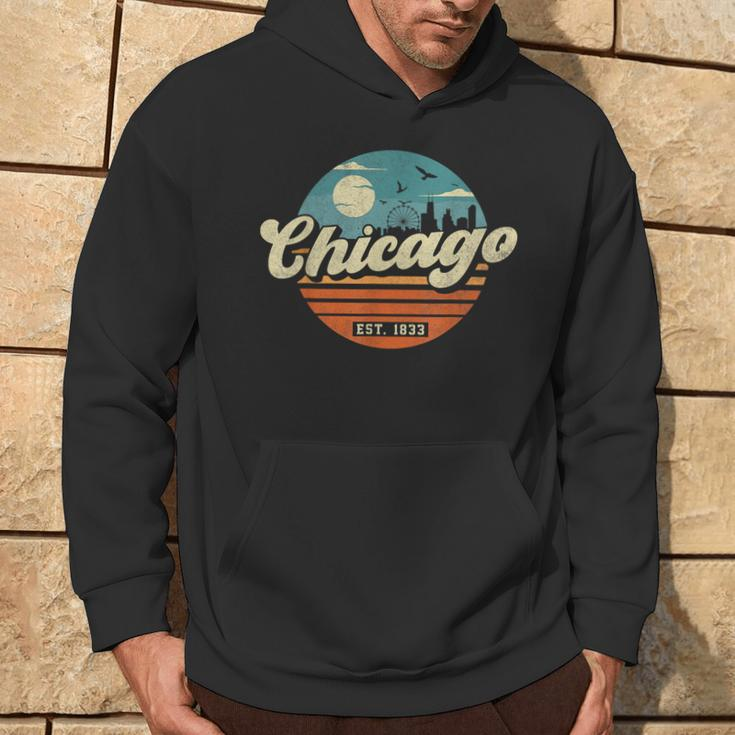 Chicago Illinois Retro Skyline Night Il Souvenirs Hoodie Lifestyle