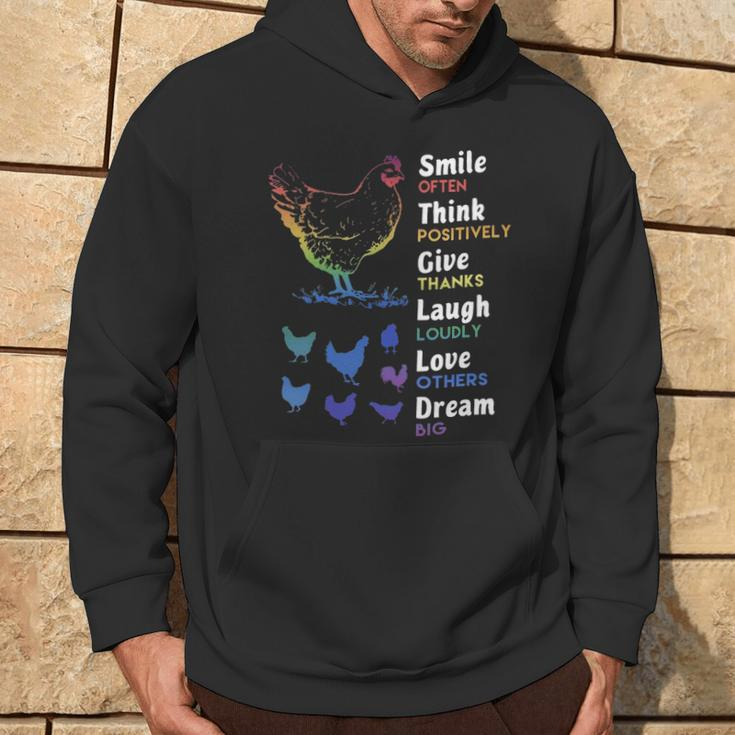 Chicken Smile Often Think Positively Give Thanks Laugh Loudly Love Others Dream Big Hoodie Lifestyle