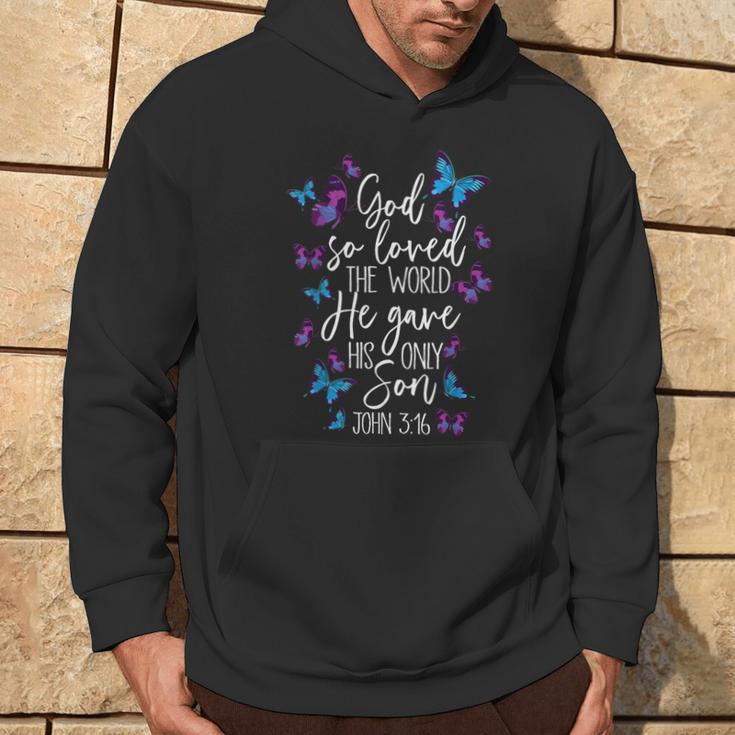 Christian Bible Verse God Gave His Son John 513 Butterfly Hoodie Lifestyle