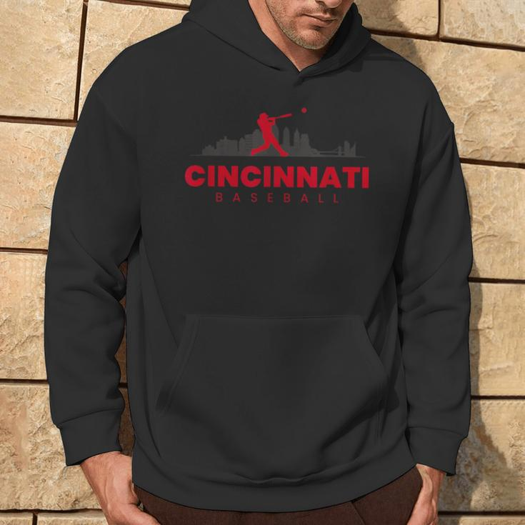Cincinnati Baseball Minimalist City Skyline Baseball Lover Hoodie Lifestyle
