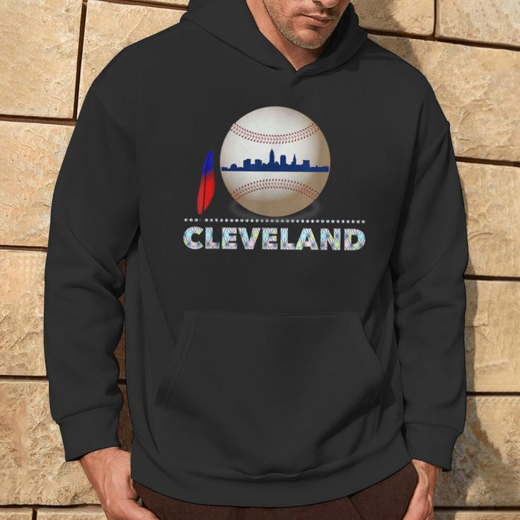 Cleveland Hometown Indian Tribe Ball With Skyline Hoodie Lifestyle