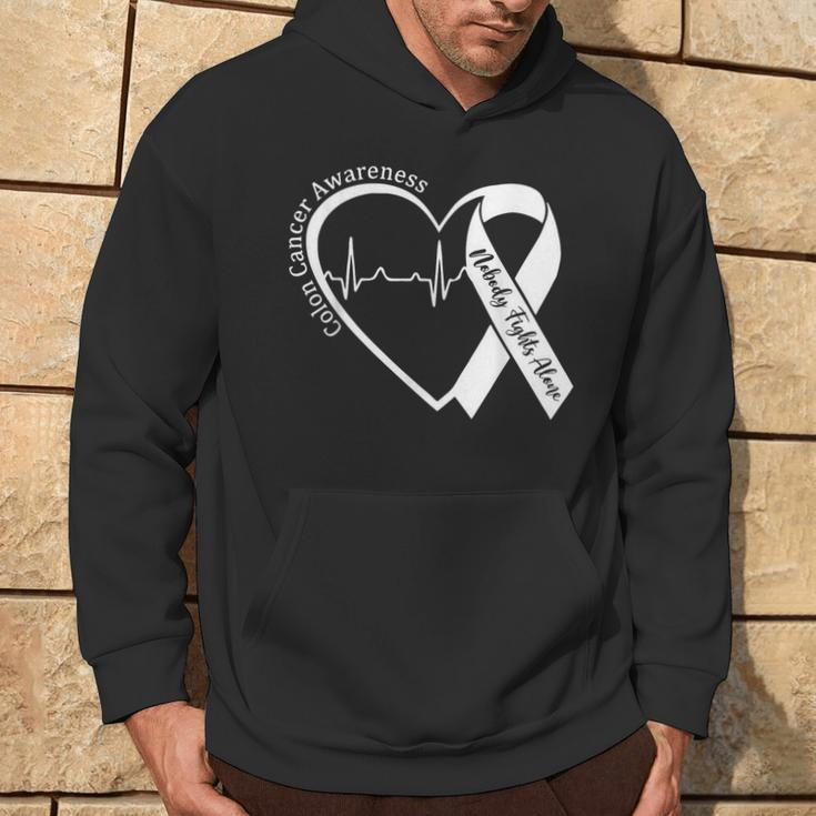 Colon Cancer Awareness Support Family Matching Blue Ribbon Hoodie Lifestyle