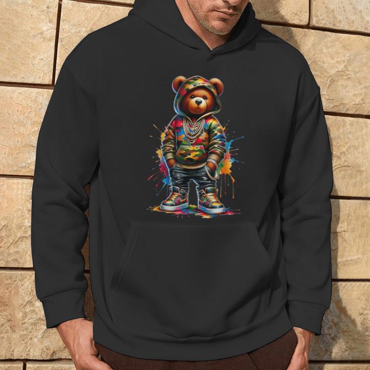 Colorful Hip Hop Teddy-Bear Watercolor Hip Hop Bear Cool Hoodie Lifestyle