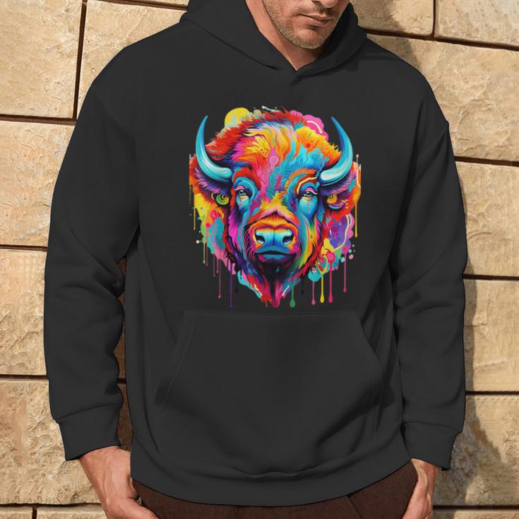 Cooles Bison-Kopf- Mit Hellen Farben Hoodie Lebensstil