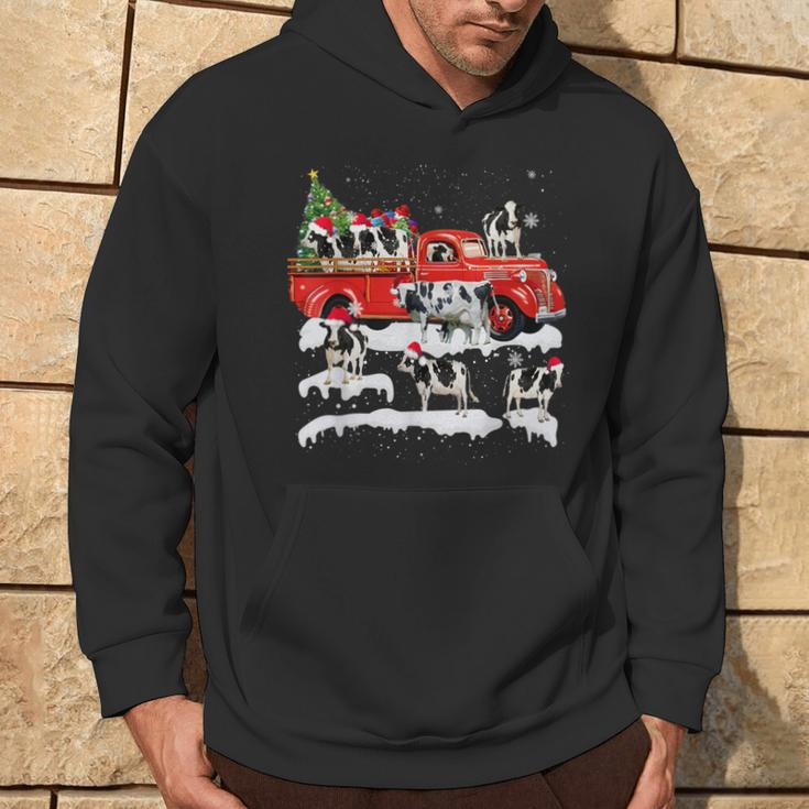 Cow Riding Red Truck Merry Christmas Farmer X-Mas Ugly Hoodie Lifestyle