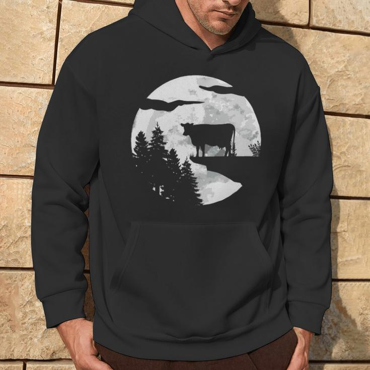 Cow Silhouette Night Sky Cow Meadow Farm Cows Hoodie Lifestyle