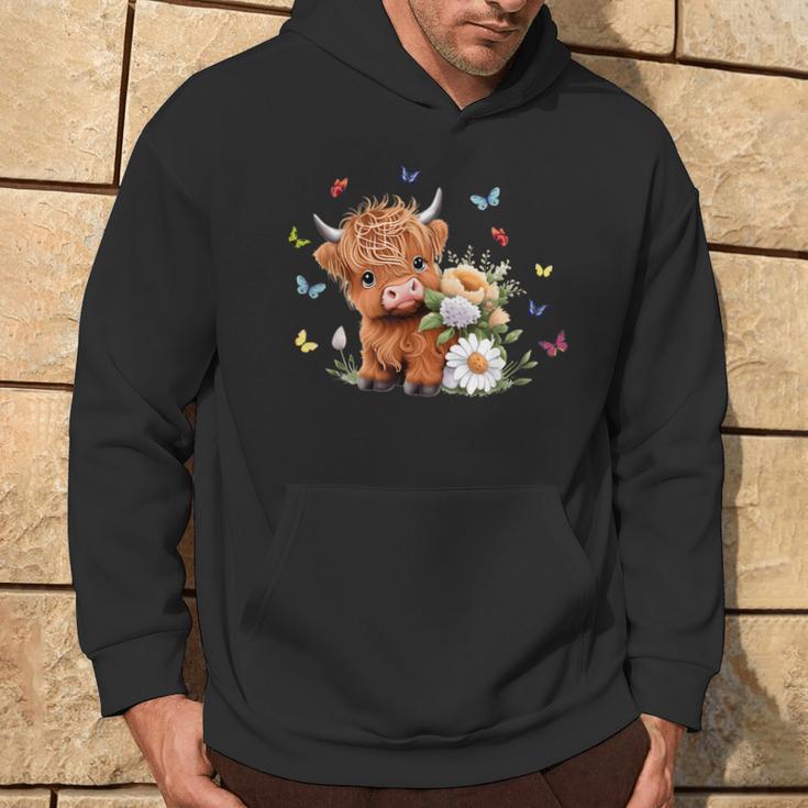 Cute Baby Highland Cow With Flowers Calf Animal Spring Hoodie Lifestyle