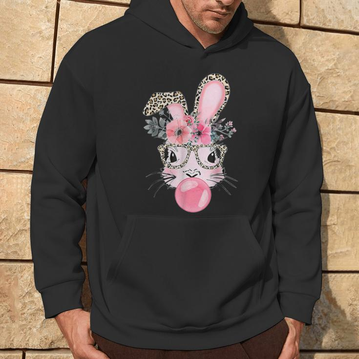 Cute Bunny With Leopard Glasses Bubblegum Easter Day Hoodie Lifestyle