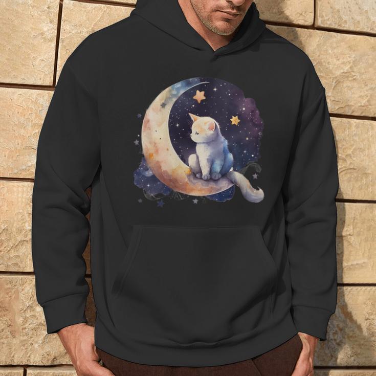 Cute Cat Crescent Moon Phases Purple Star Night Kawaii Cat Hoodie Lifestyle