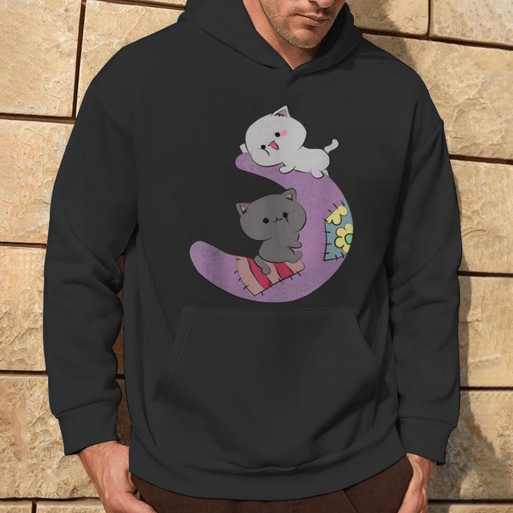 Cute Kawaii Cat Anime Cute Cats On Purple Moon Hoodie Lifestyle