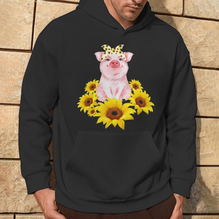 Cute Piggy With Sunflower Tiny Pig With Bandana Hoodie Lifestyle