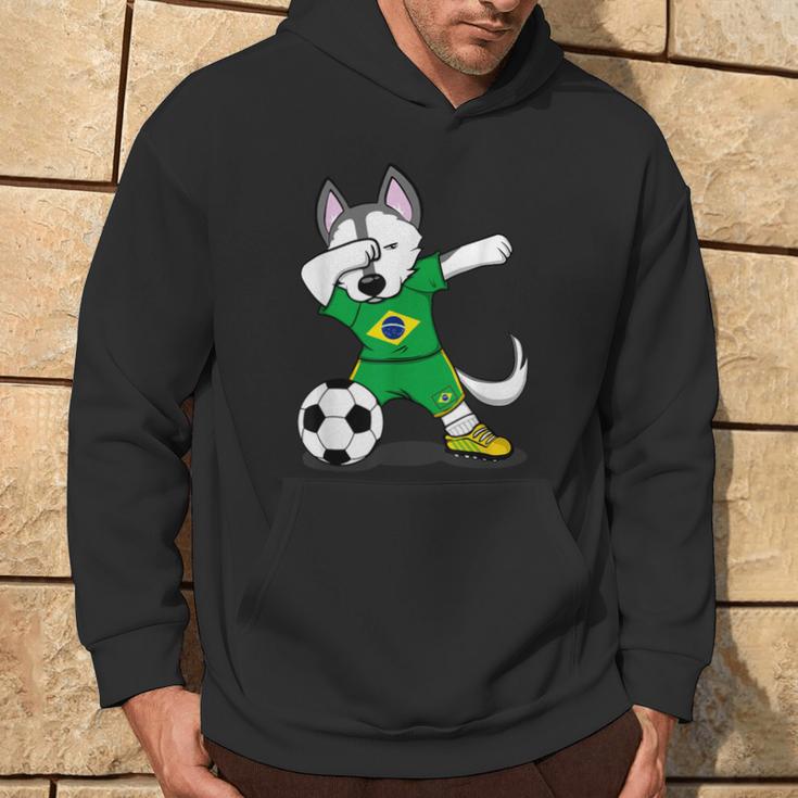 Dabbing Husky Brazil Football Fans Jersey Brazilian Soccer Hoodie Lifestyle