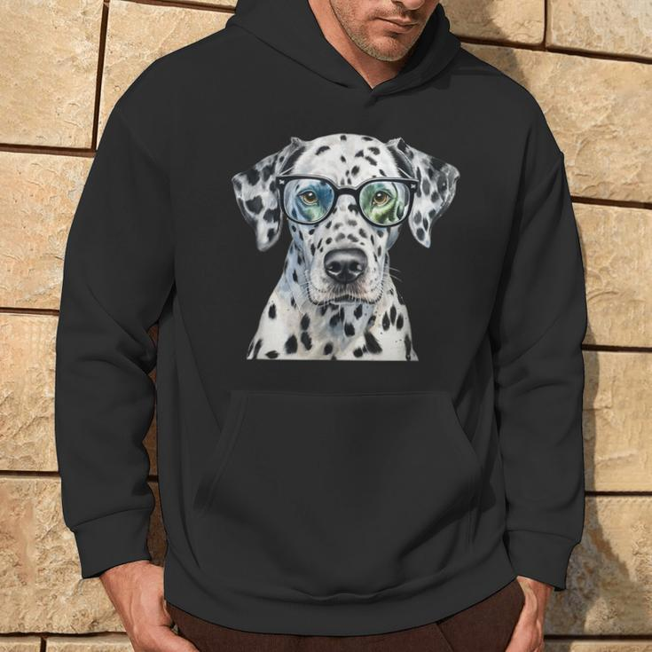 Dalmatian Watercolor Dog Wearing Glasses Hoodie Lifestyle
