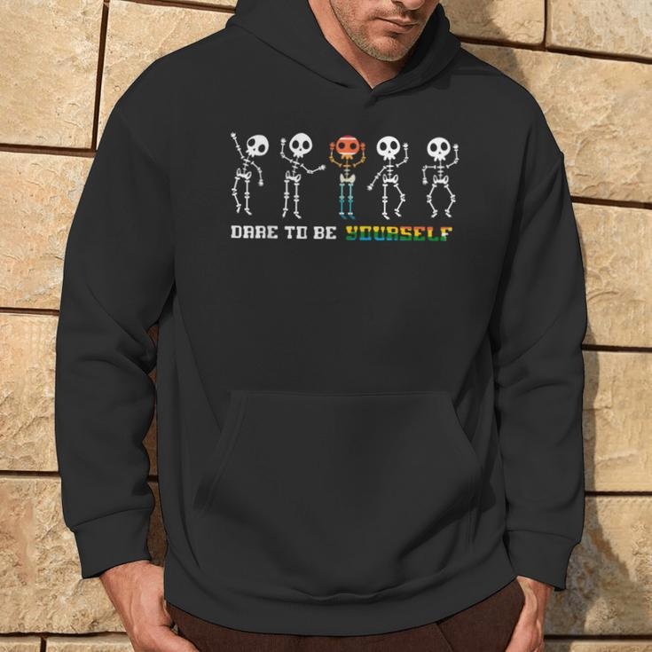 Dare To Be Yourself Be Different Lgbt Pride Skeleton Skull Hoodie Lifestyle