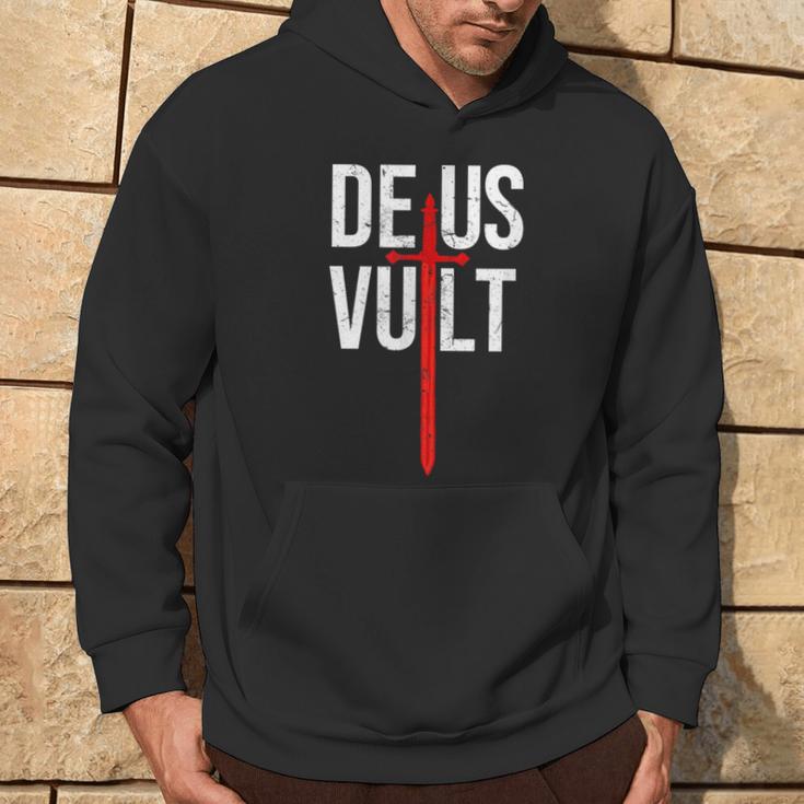 Sweat à Capuche Deus Vult Avec Croix De Jérusalem - Motif Templier, Coupe Classique, 241 G