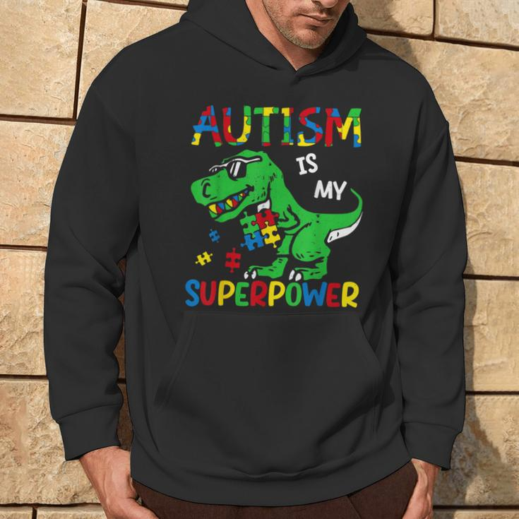 Dinosaur T-Rex Autism Is My Superpower Autism Awareness Boys Hoodie Lifestyle