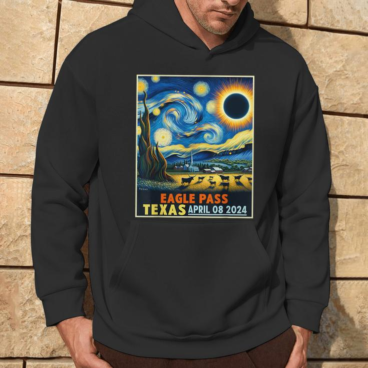 Eagle Pass Texas Total Solar Eclipse 2024 Starry Night Hoodie Lifestyle