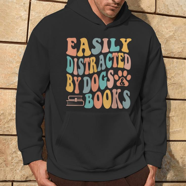 Easily Distracted By Dogs & Books Animals Book Lover Groovy Hoodie Lifestyle
