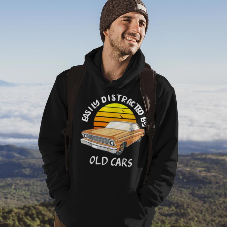 Easily Distracted By Old Cars Classic Car Lover Sunset Hoodie Lifestyle