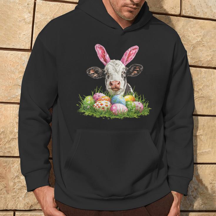 Easter Day Cow Easter Cow Bunny Ears Eggs Basket Hoodie Lifestyle