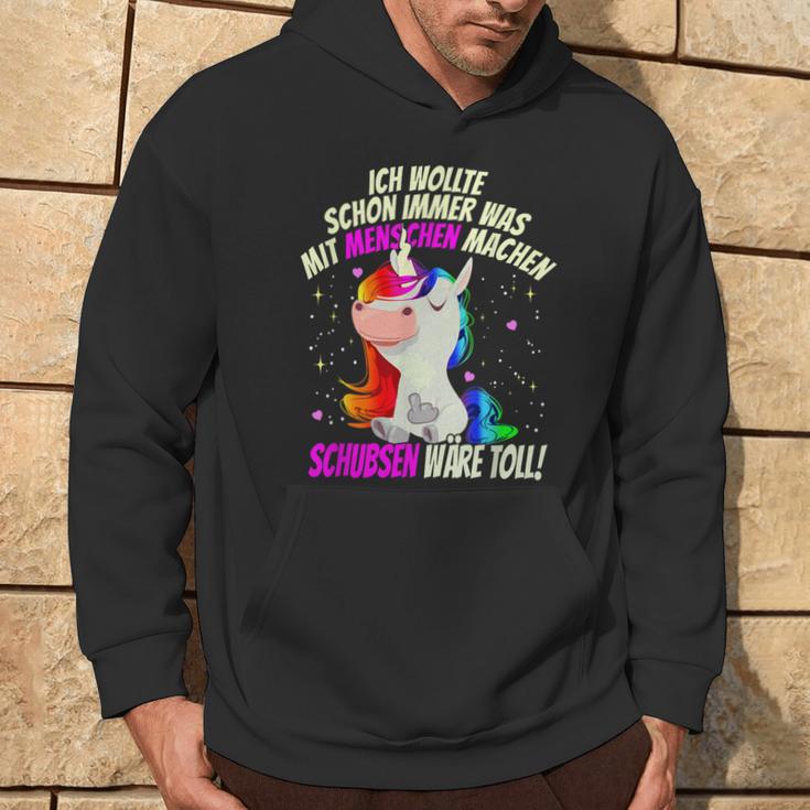 Einhorn & Spruch Was mit Menschen machen Schwarzes Hoodie Lebensstil