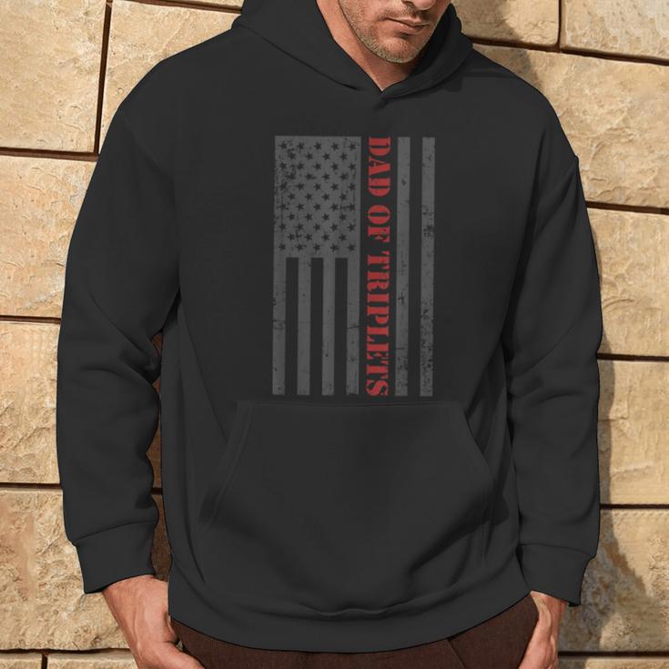 Fathers Day Triplet Dad American Flag Dad Of Triplets Hoodie Lifestyle