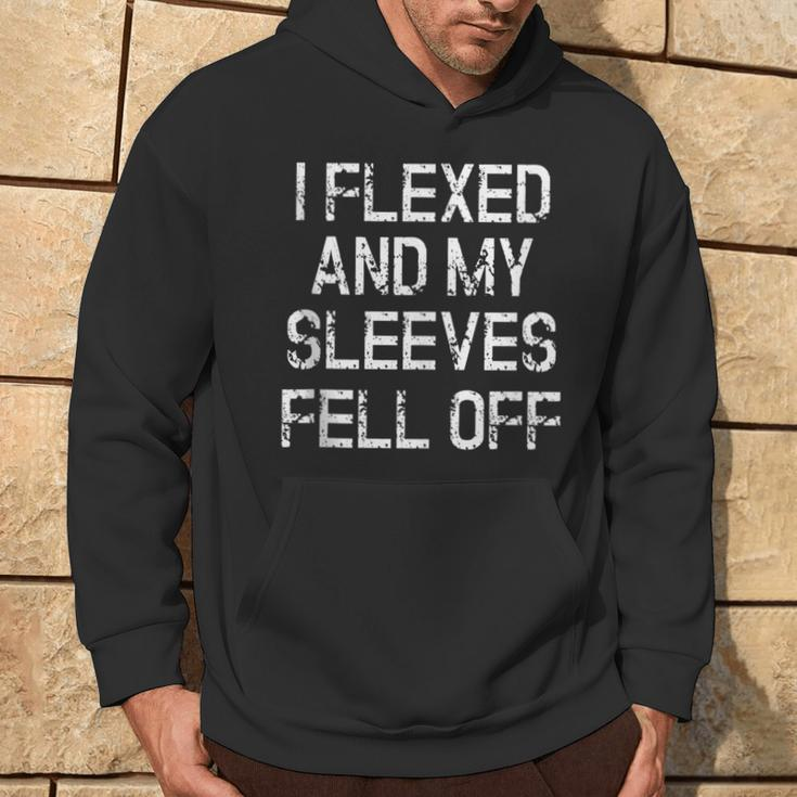 I Flexed And My Sleeves Fell Off Fun Sleeveless Gym Workout Hoodie Lifestyle